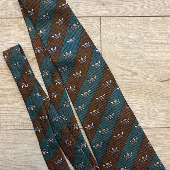 Vintage Oscar de la Renta Men's Green and Brown Tie Vintage Silk Tie - Picture 5 of 5
